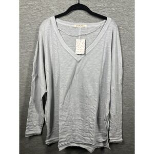 NEW Free People Women's On My Mind V-Neck Long Sleeve Shirt Light Gray Size S